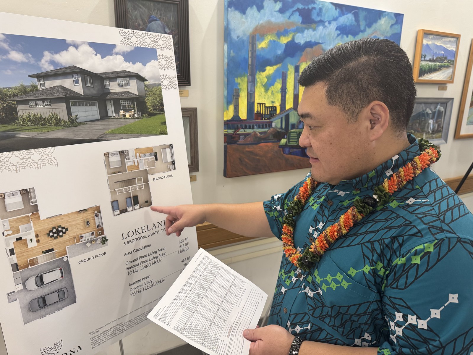 Tyson Miyake talking with residents at a community presentation