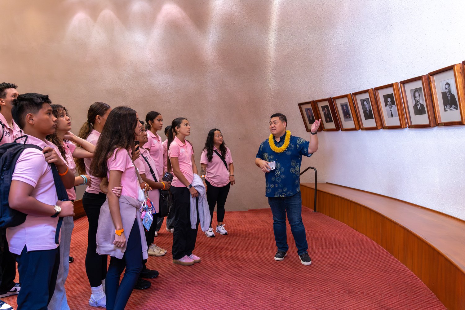 Tyson Miyake speaking with students at the Hawaii State Capitol
